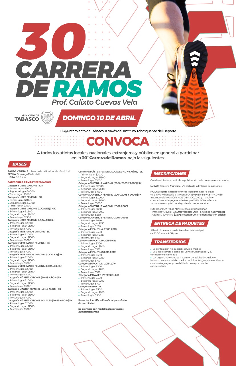 CONFIRMADA, 30 EDICIÓN DE LA CARRERA DE RAMOS EN TABASCO